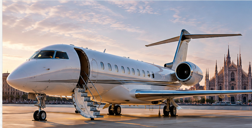 Midsize / Super-Midsize Jet aircraft on an airport apron